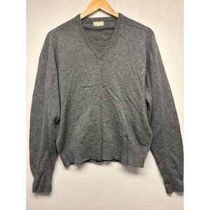 Woodward Lothrop Pullover Sweater Mens Gray V-Neck Long Sleeve Wool Medium Old